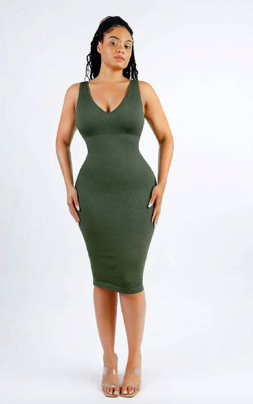 Long Torso Corset For Hourglass Shape -Daily V-Neck Shapewear dress