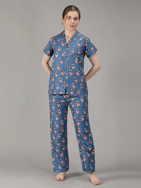 Women's pajama sets that are machine washable easy care -I Love Latte Pyjama Set