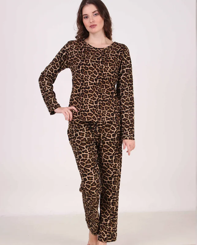 Women's pajama sets with a long sleeve -Cheetha Knitted Pj Set