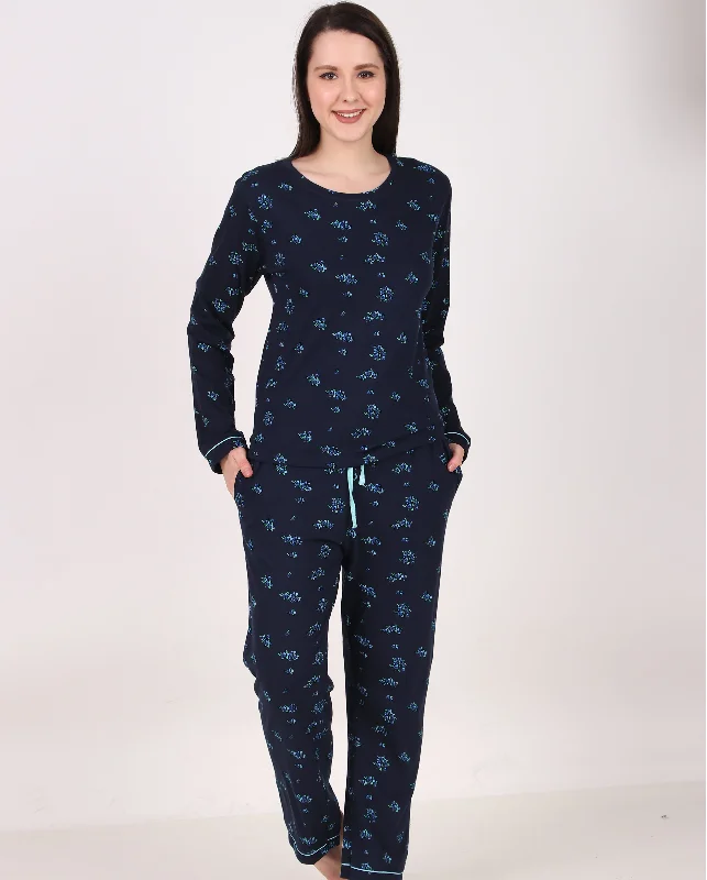 Do women's pajama sets make good gifts?-Navy Flower Knitted Pj Set