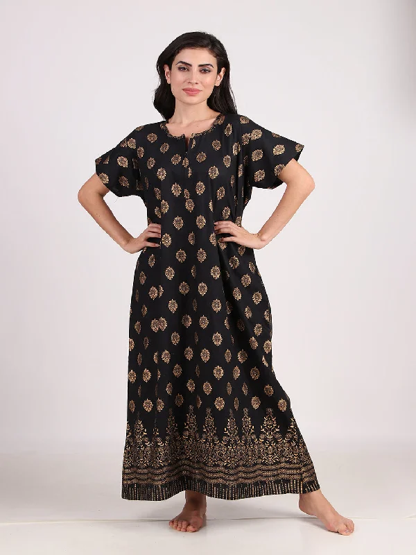 Women's pajama sets for lounging relaxed -Masha Women's Print Cotton Nighty