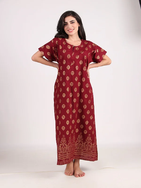 Women's pajama sets with elegant designs sophisticated -Masha Women's Print Cotton Nighty