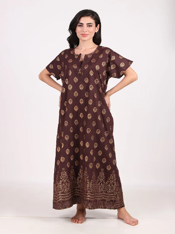 Women's pajama sets that are soft comfortable -Masha Women's Print Cotton Nighty
