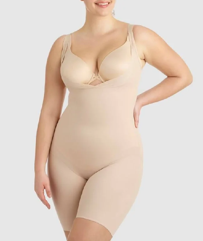 Steel boned corset for women waist training -Miraclesuit Adjustable Fit Long Leg Singlette - Nude Steel boned corset for women waist training -Miraclesuit Adjustable Fit Long Leg Singlette - Nude