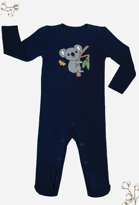 Womens corset for hourglass figure -Baby Snap Button Sleepsuit with Booties - 100% Organic Cotton - Navy Koala