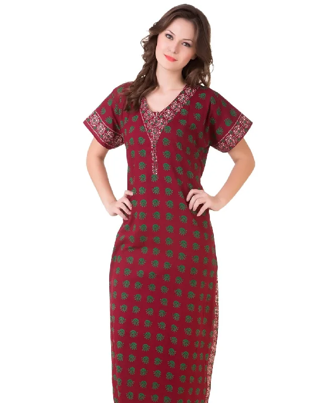 Women's pajama sets with lace details feminine -Cotton Printed Nighty