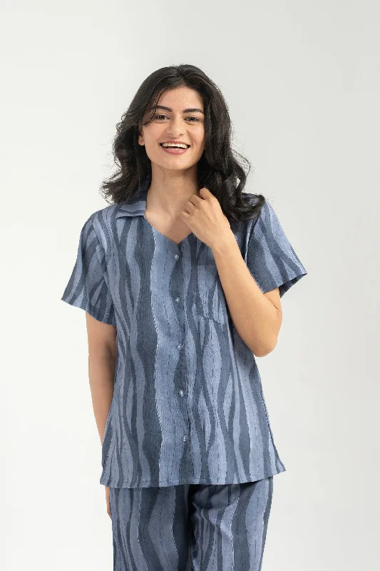 Womens plus size pajama sets for curvy figures -Oceanic Stripes PJ Set