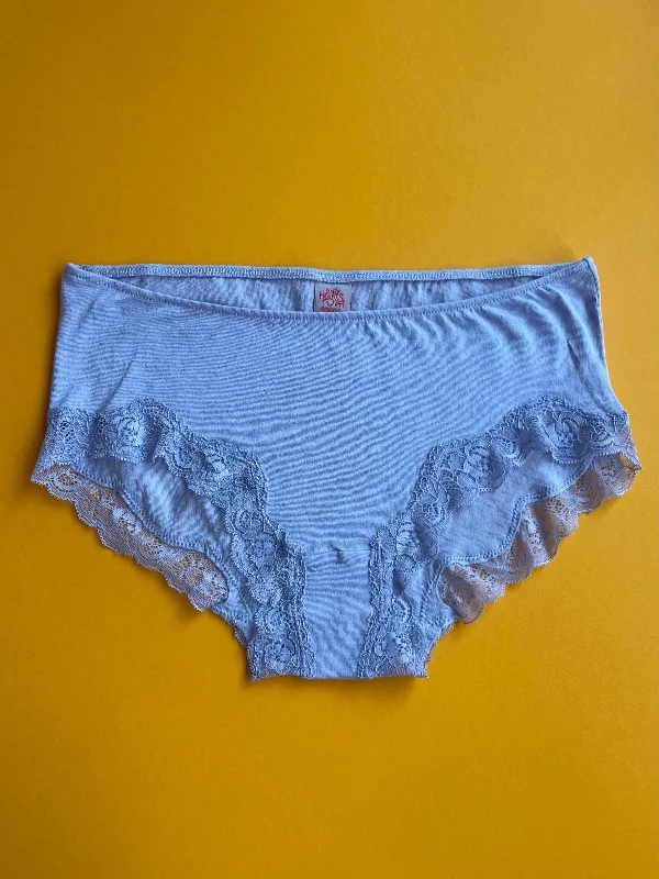 Only Hearts: Lace Trim Organic Cotton Hipster - Crystal Blue