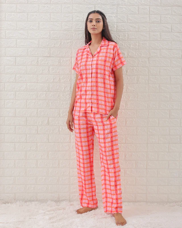 Women's pajama sets for evening wear elegant -Pretty Plaid PJ Set