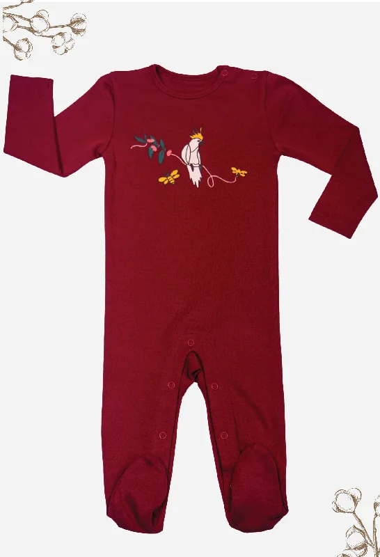 Womens corset for pear shape -Baby Snap Button Sleepsuit with Booties - 100% Organic Cotton - Red Cockatoo