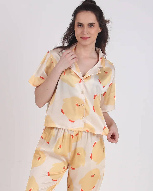 Women's pajama sets for versatile wear adaptable -Ducky Satin PJ Set