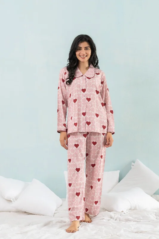 Womens silk pajama sets for luxury sleep -The Red Heart PJ Set