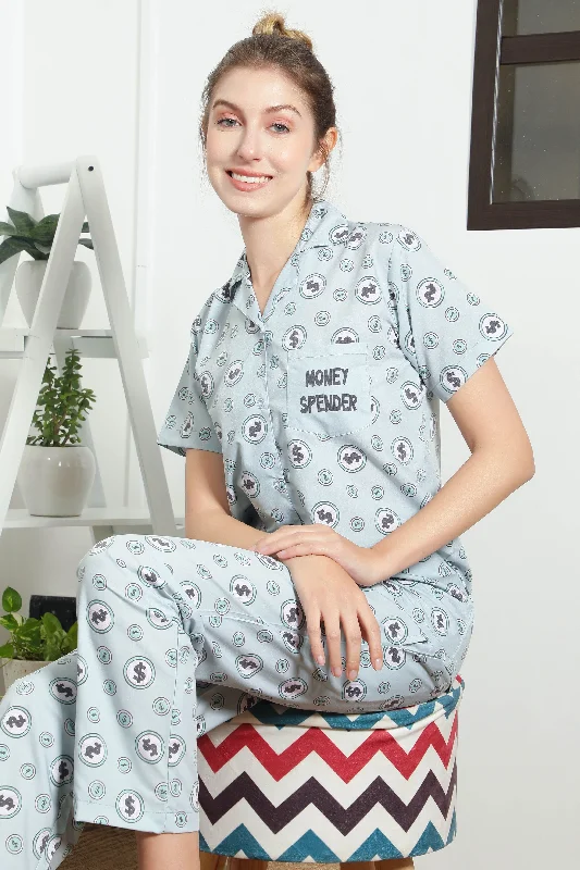 Womens short sleeve pajama sets for warm weather -Money Spender PJ Set- Female