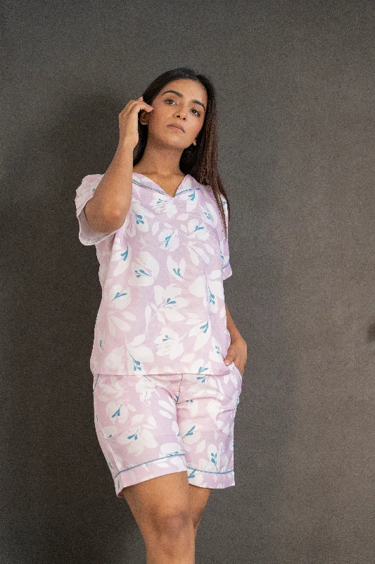 Women's pajama sets for date night romantic -The Tropical Lavender Shorts Set