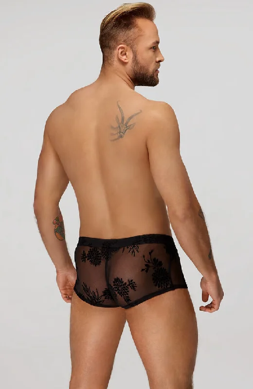 How to style a sexy dress for a night out? -Boxer shorts with flock embroidery - Exposed