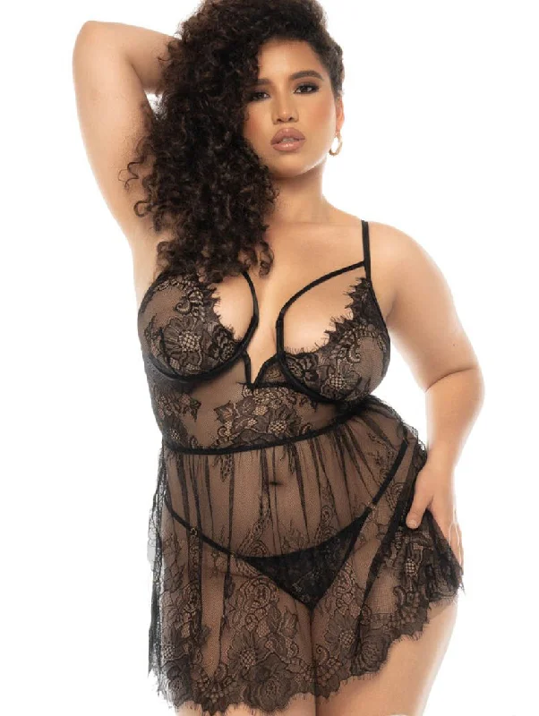 Mini sexy dress for women flirty -Mapale Lace Babydoll