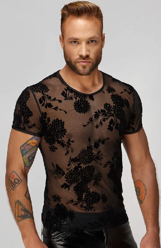 Mesh bodycon sexy dress for women -T-shirt with flock embroidery - Face The Crowd